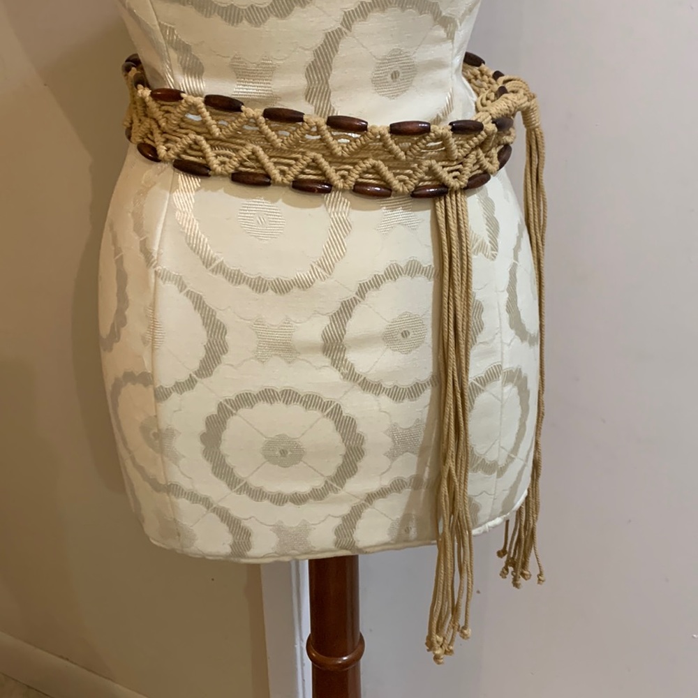 Artisan Beaded Macramé Tan Brown Rope Tie Belt
